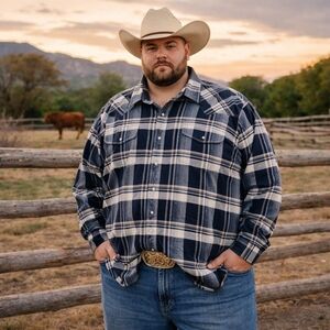 Ely Cattleman Big Man 3X Plaid Pearl Snap Button Up Ranch Cowboy Western Shirt